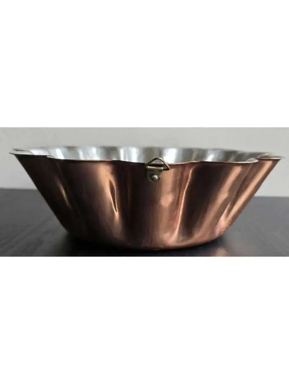 Vintage Made in Portugal Copper Wall Hanging Bowl with Tin Lining and Scalloped-